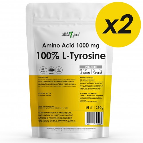 Atletic Food Л-Тирозин 100% L-Tyrosine Powder - 500 грамм (2 шт по 250 ...